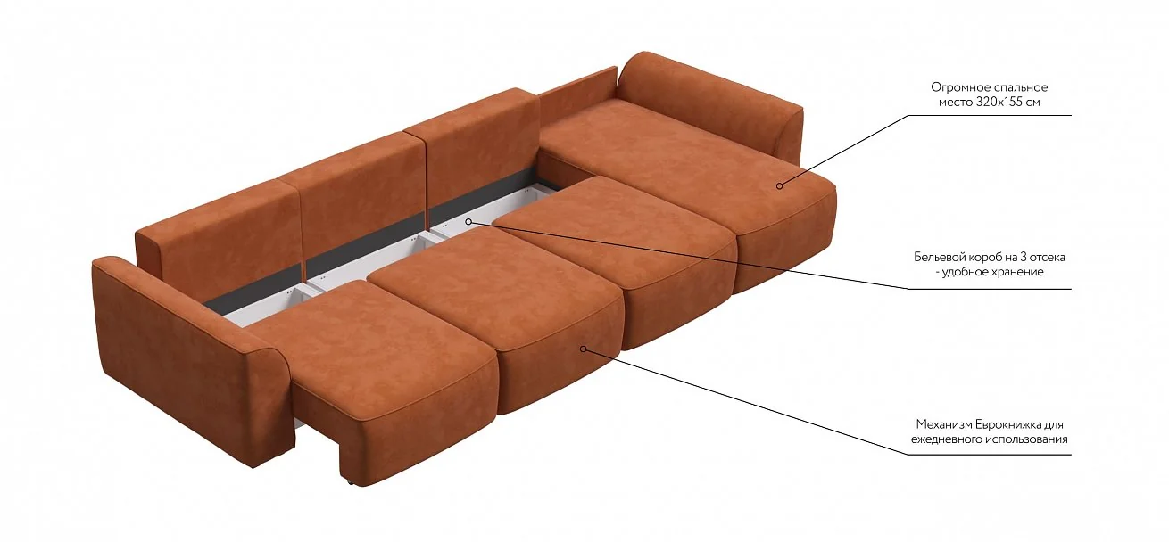 Угловой диван Кинг Модуль Макс Велюр Алькантара оранж