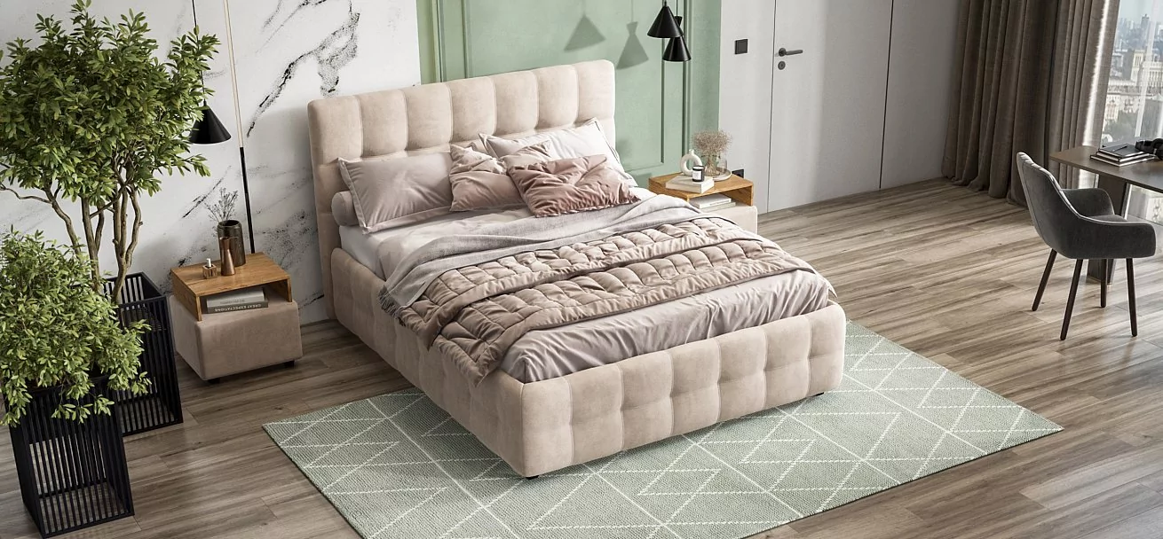 Босс Кровать+ПМ 160*200 Велюр Монолит латте