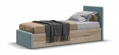 Лофт Мини Кровать 90*200	Велюр Монолит аква, Сонома 