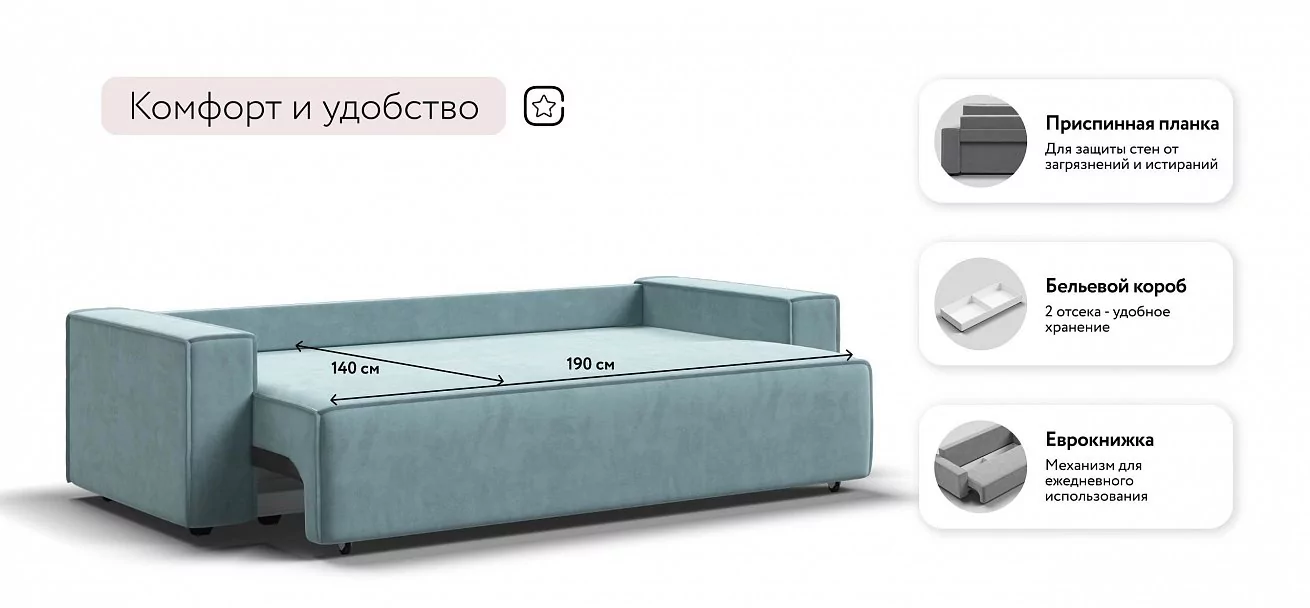 Диван Лофт велюр Монолит аква