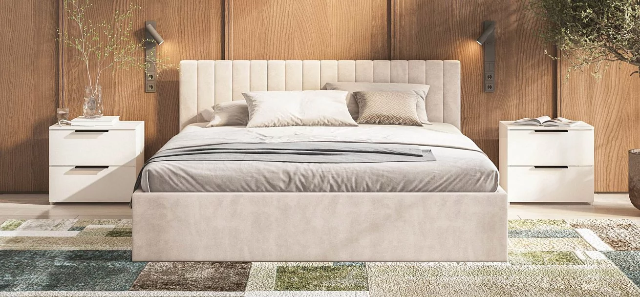 МП Ронда Кровать+ПМ 160*200 велюр Монолит латте