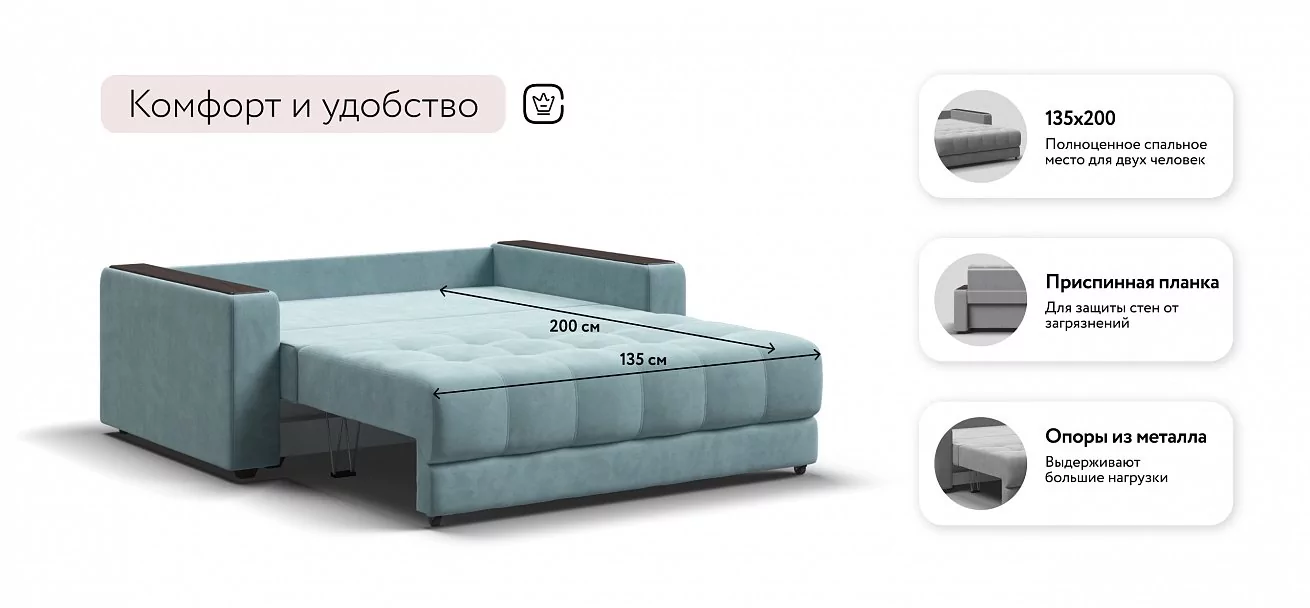 Диван Босс двухместный Велюр Монолит аква