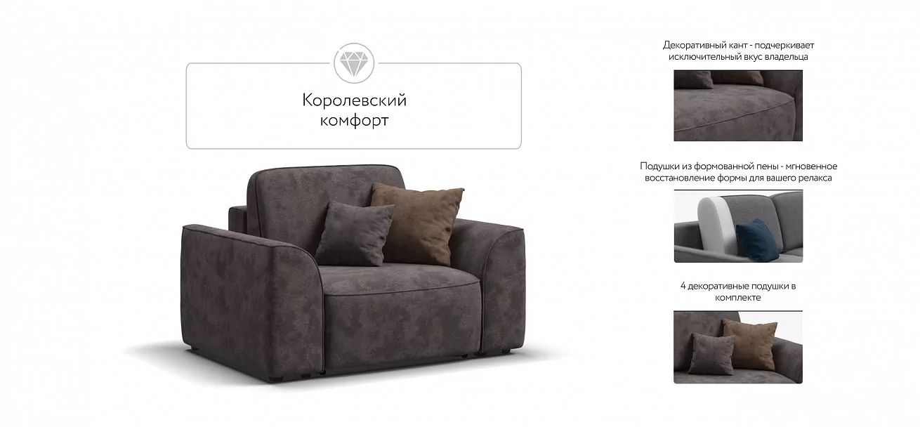 Кресло Кинг Модуль Велюр Алькантара серый