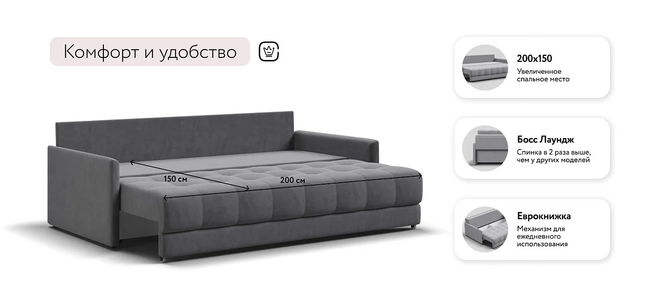 Диван Босс Про Лофт Велюр Роял тауп