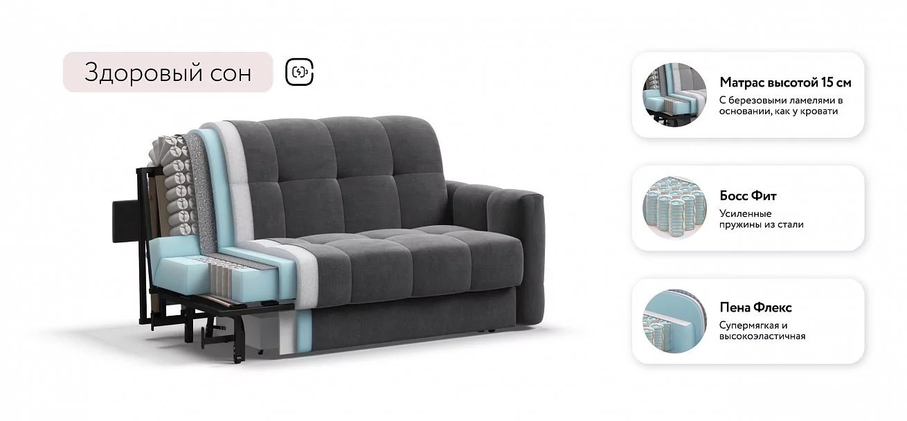 Диван Босс Слип 140 Велюр Монолит серый