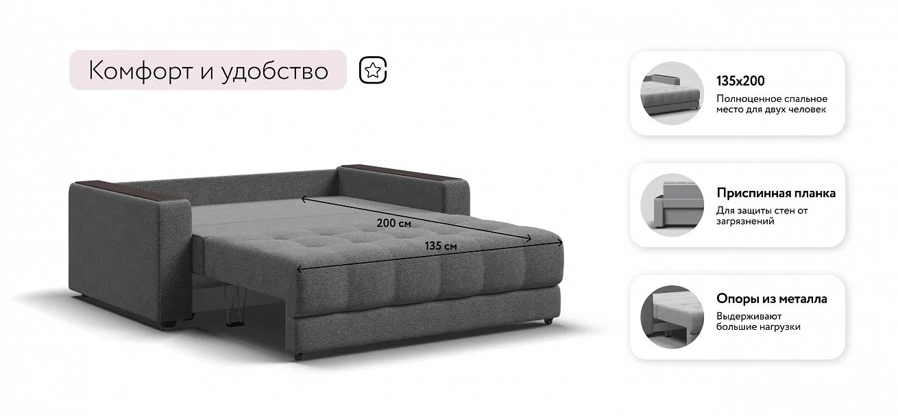 Диван Босс Маркет 2х местный Рогожка Мальмо серый