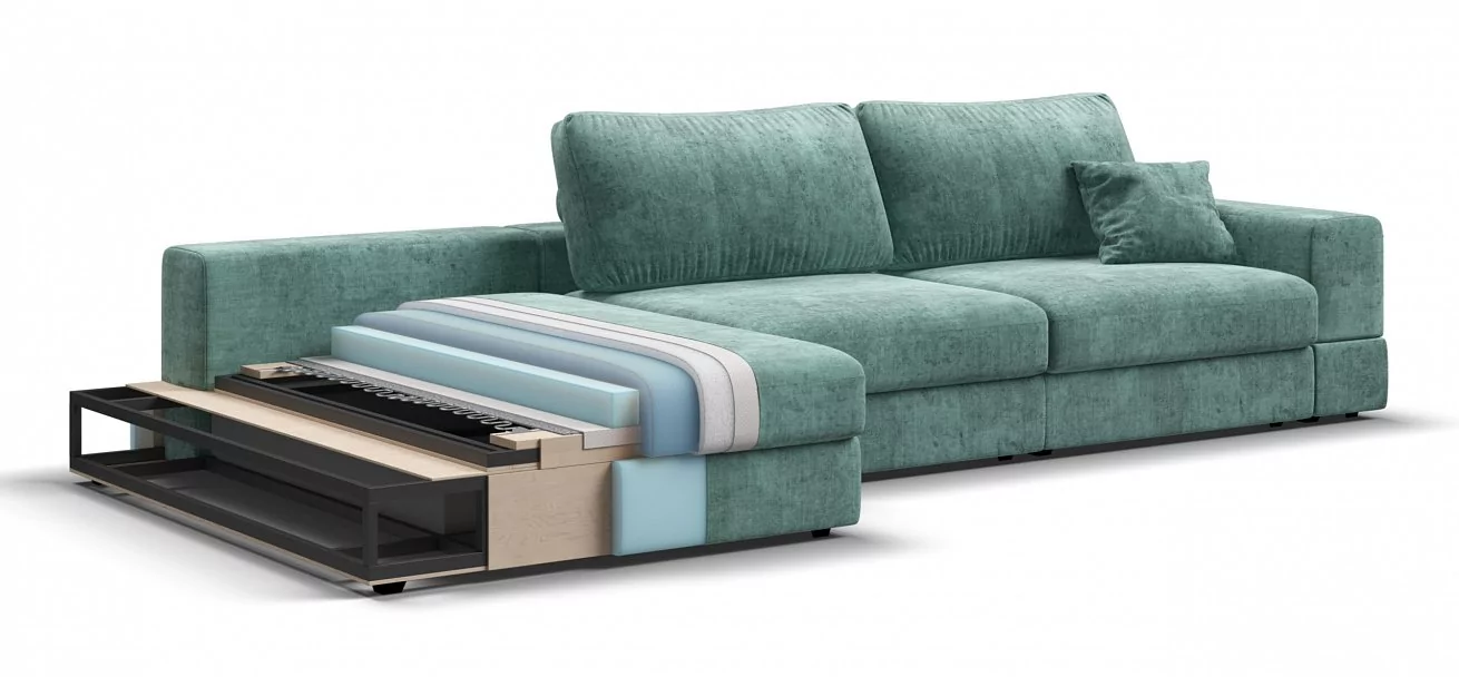 Угловой диван-кровать Босс Модуль XL левый, полка слева, шенилл Глосс минт